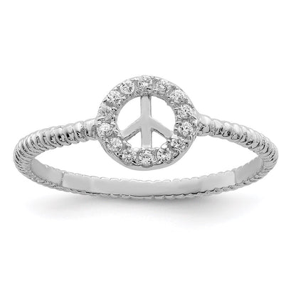 Sterling Silver Rhodium Plated Polished & Textured Cz Peace Ring (Size 8 Only)