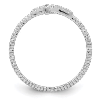 Sterling Silver Rhodium Plated Polished & Textured Cz Cross Ring