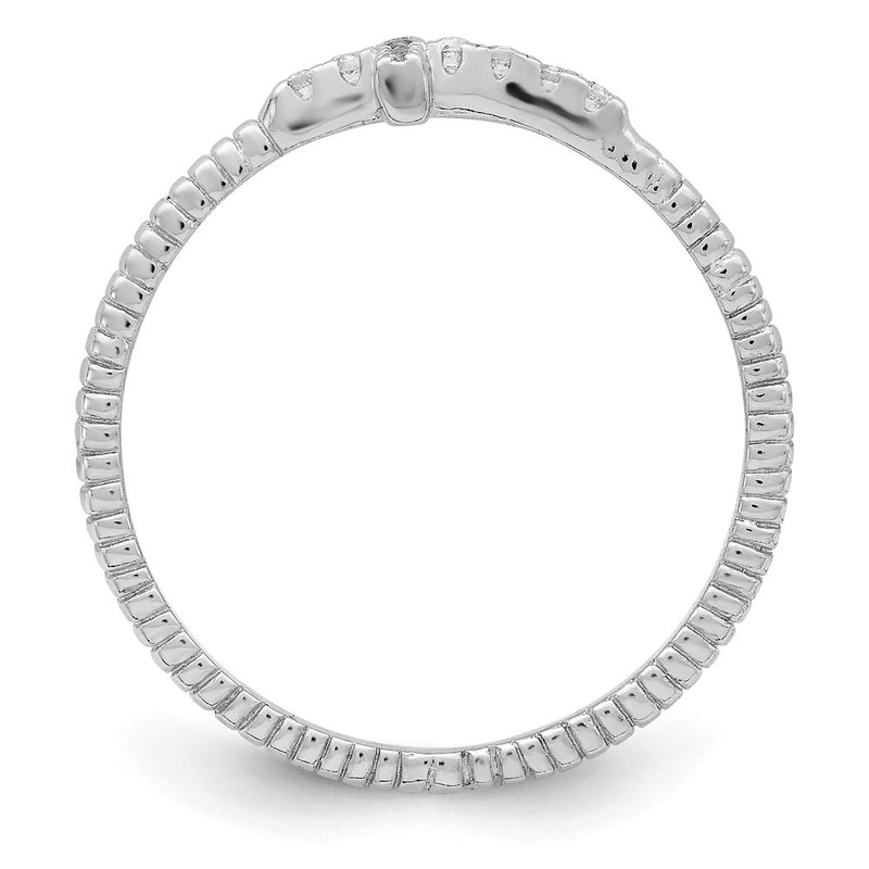 Sterling Silver Rhodium Plated Polished & Textured Cz Cross Ring