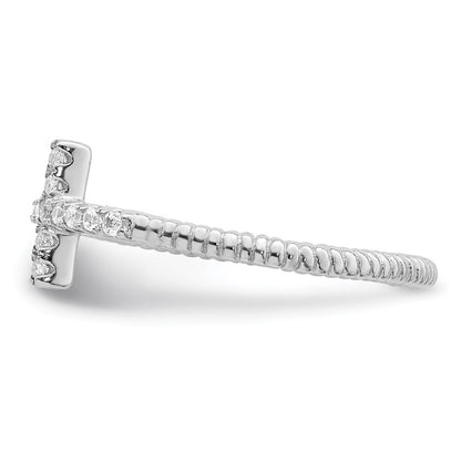 Sterling Silver Rhodium Plated Polished & Textured Cz Cross Ring