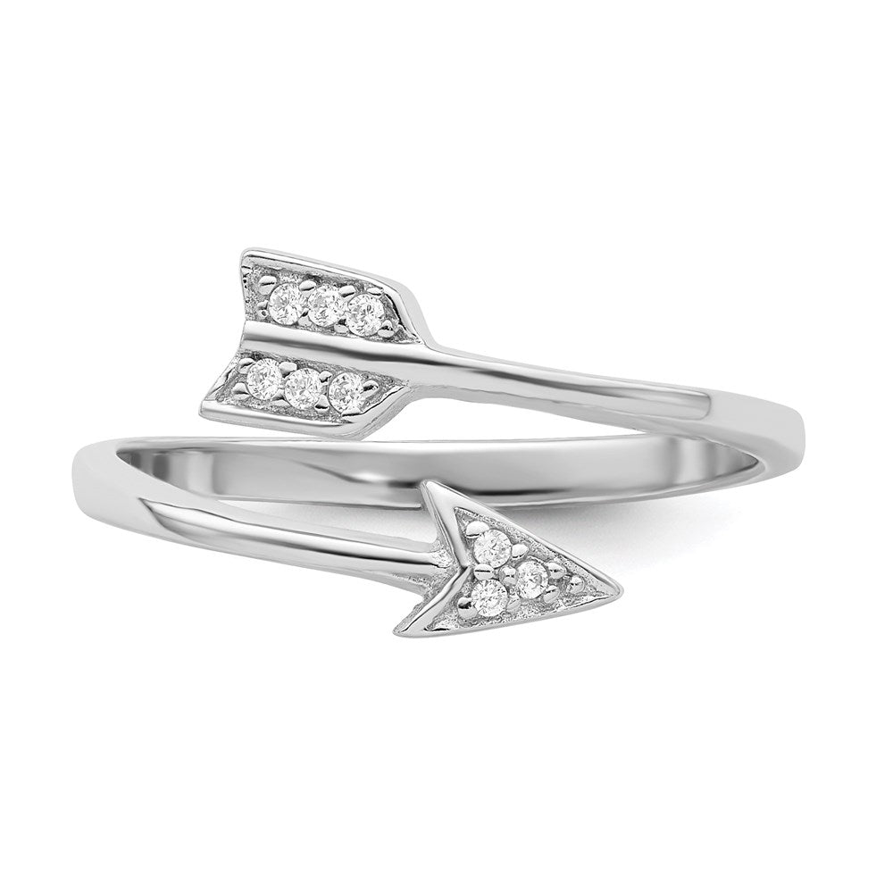 Sterling Silver Rhodium Plated Polished Cz Arrow Adjustable Ring (Size 7 Only)