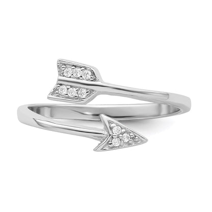 Sterling Silver Rhodium Plated Polished Cz Arrow Adjustable Ring (Size 7 Only)