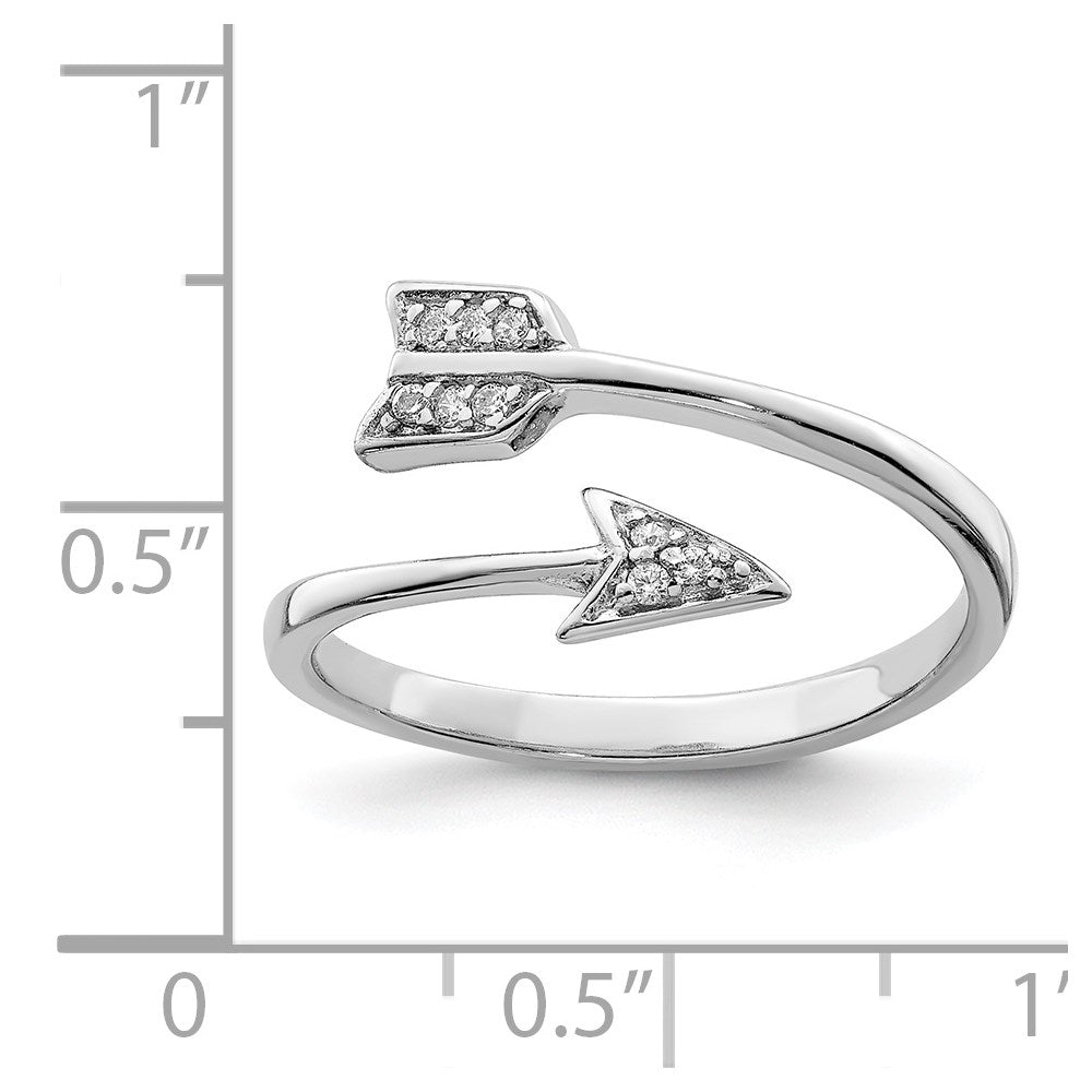Sterling Silver Rhodium Plated Polished Cz Arrow Adjustable Ring (Size 7 Only)