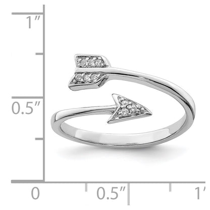 Sterling Silver Rhodium Plated Polished Cz Arrow Adjustable Ring (Size 7 Only)