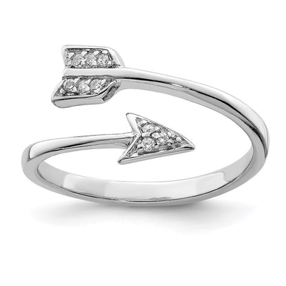 Sterling Silver Rhodium Plated Polished Cz Arrow Adjustable Ring (Size 7 Only)