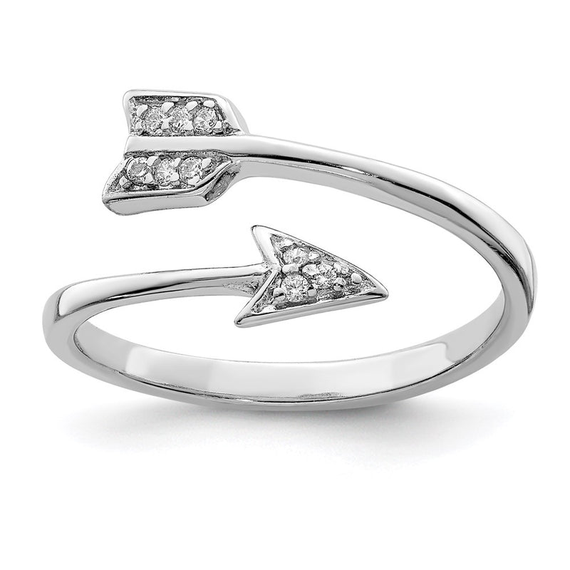 Sterling Silver Rhodium Plated Polished Cz Arrow Adjustable Ring (Size 7 Only)