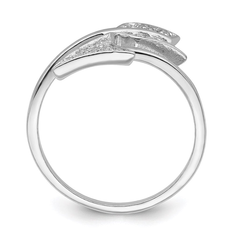 Sterling Silver Rhodium Plated Adjustable Polished Cz Arrow Ring