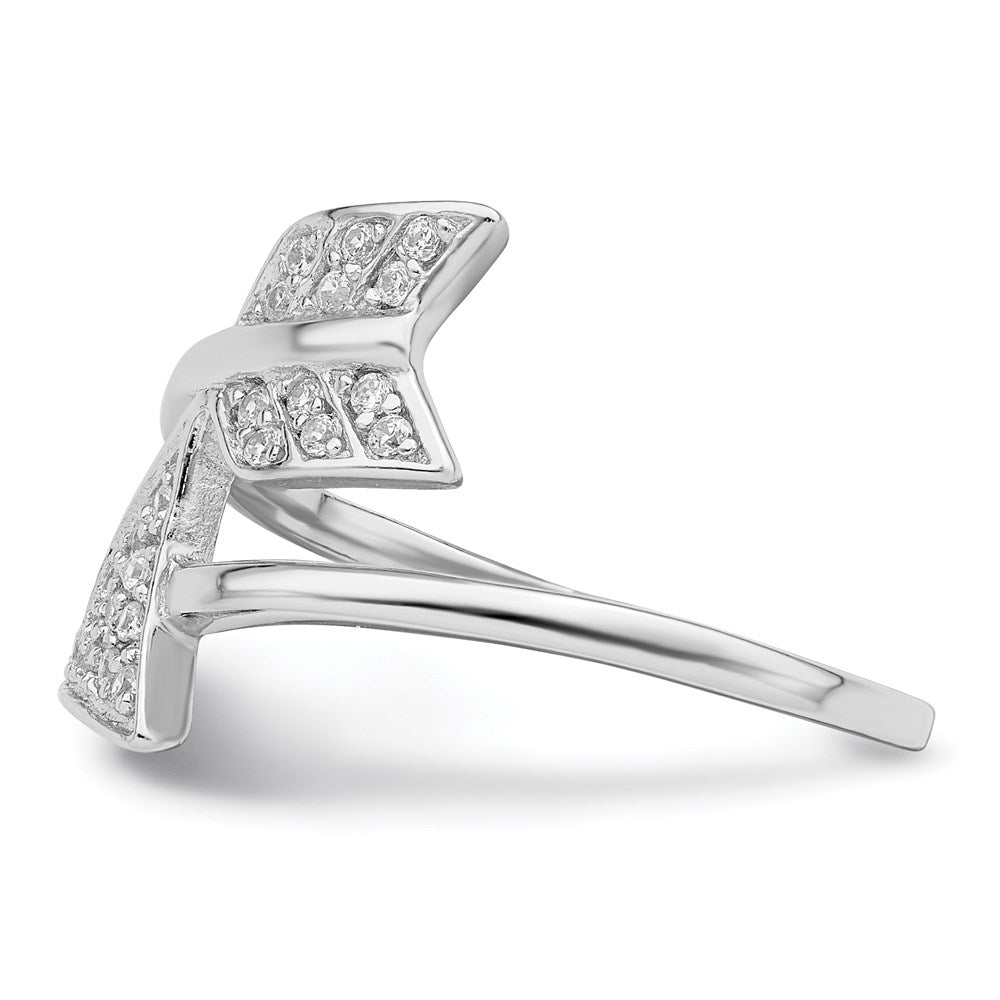 Sterling Silver Rhodium Plated Adjustable Polished Cz Arrow Ring