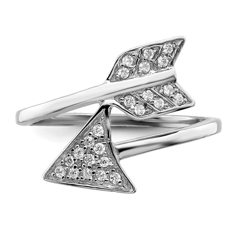 Sterling Silver Rhodium Plated Adjustable Polished Cz Arrow Ring