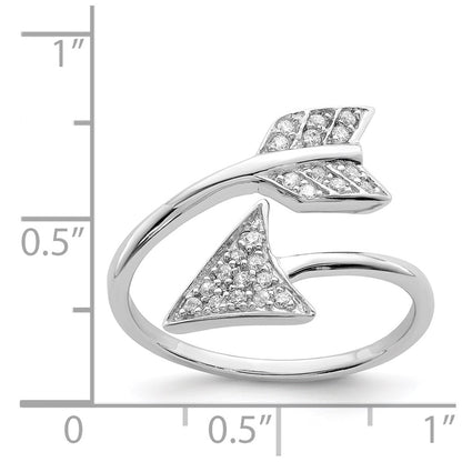 Sterling Silver Rhodium Plated Adjustable Polished Cz Arrow Ring