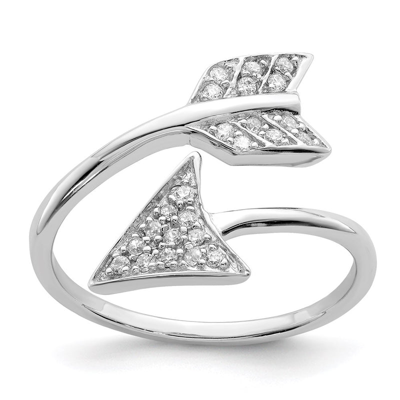 Sterling Silver Rhodium Plated Adjustable Polished Cz Arrow Ring