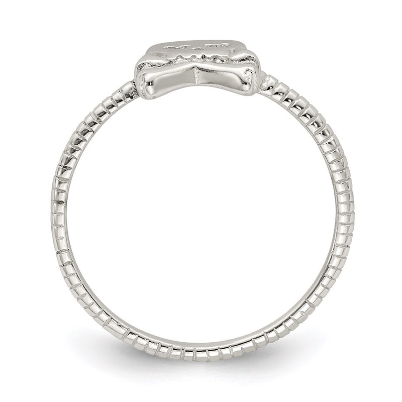 Sterling Silver Polished & Textured Skull Crossbones Ring