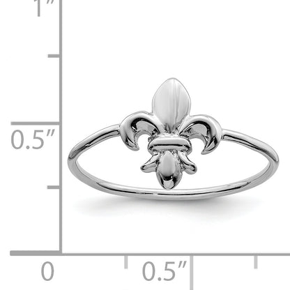 Sterling Silver Rhodium Plated Polished Fleur De Lis Ring