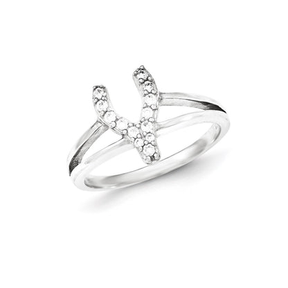 Sterling Silver Polished Cz Wishbone Ring (Size 7 Only)