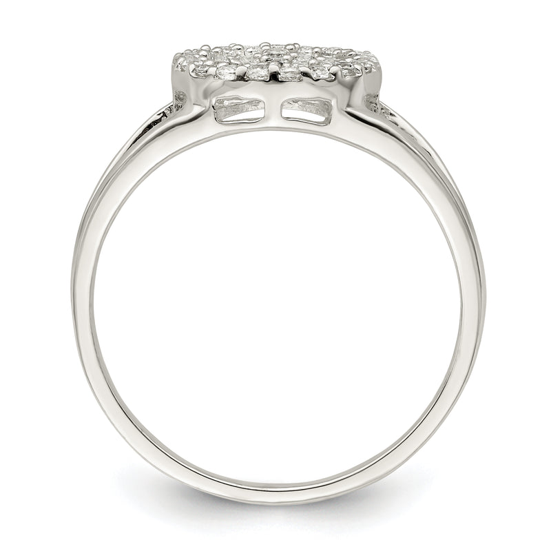 Sterling Silver Polished Cz Peace Sign Ring