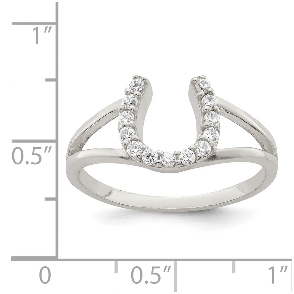 Sterling Silver Polished Cz Horseshoe Ring