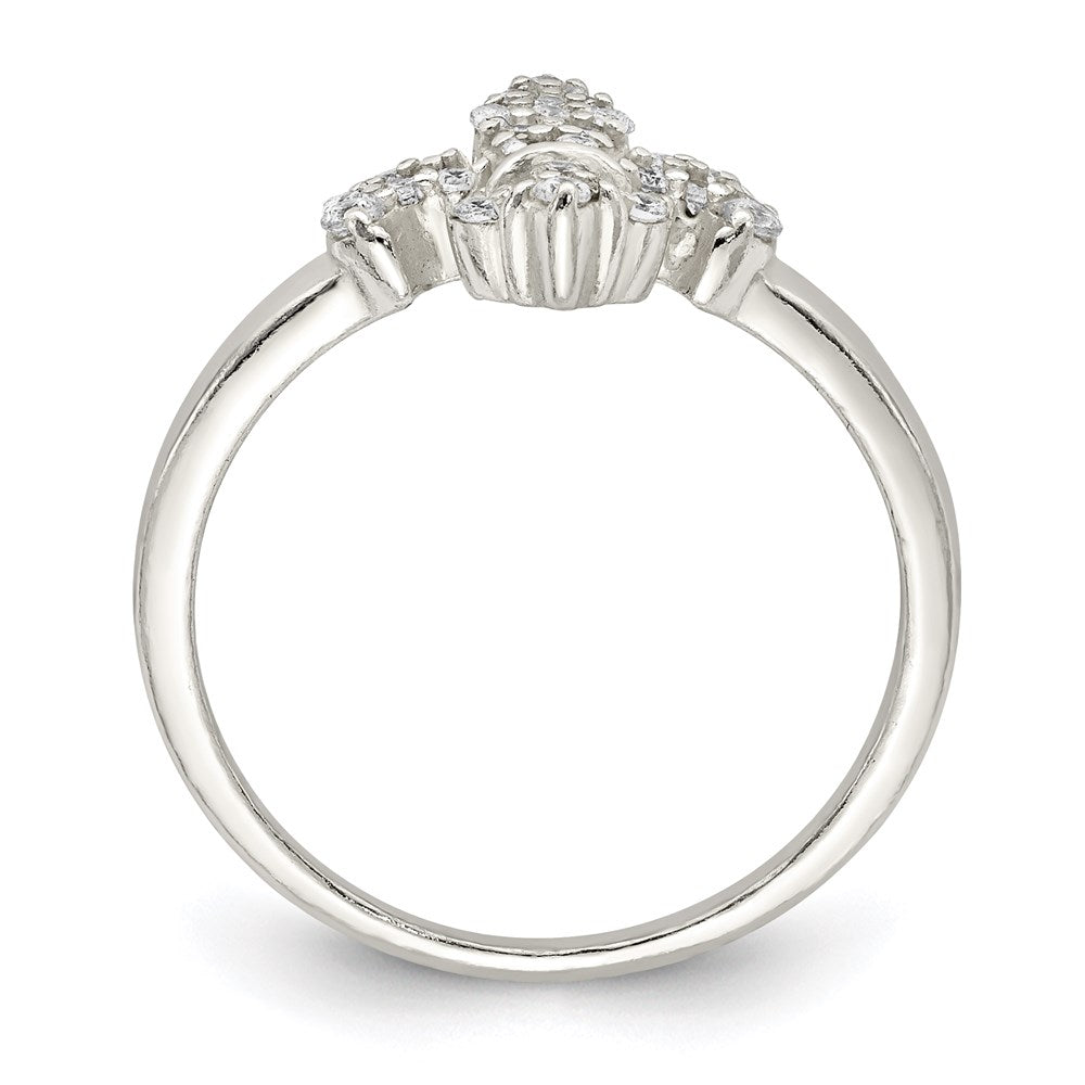 Sterling Silver Polished Cz Fleur De Lis Ring