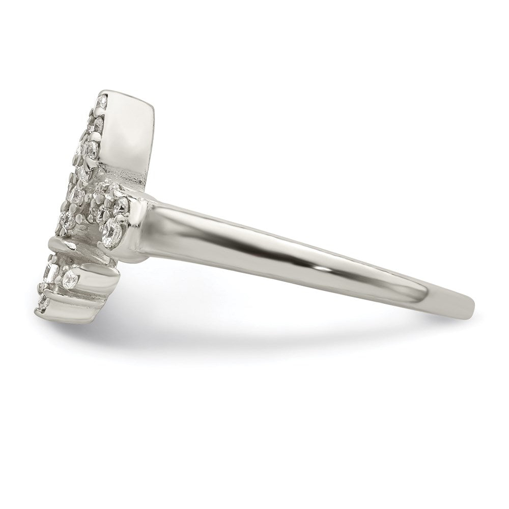 Sterling Silver Polished Cz Fleur De Lis Ring