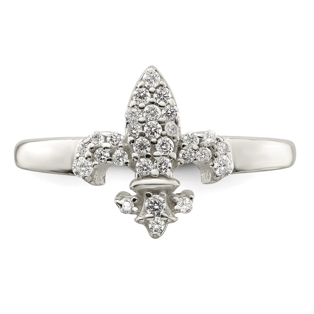 Sterling Silver Polished Cz Fleur De Lis Ring
