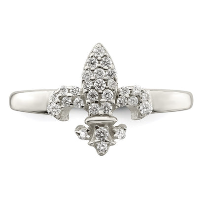 Sterling Silver Polished Cz Fleur De Lis Ring