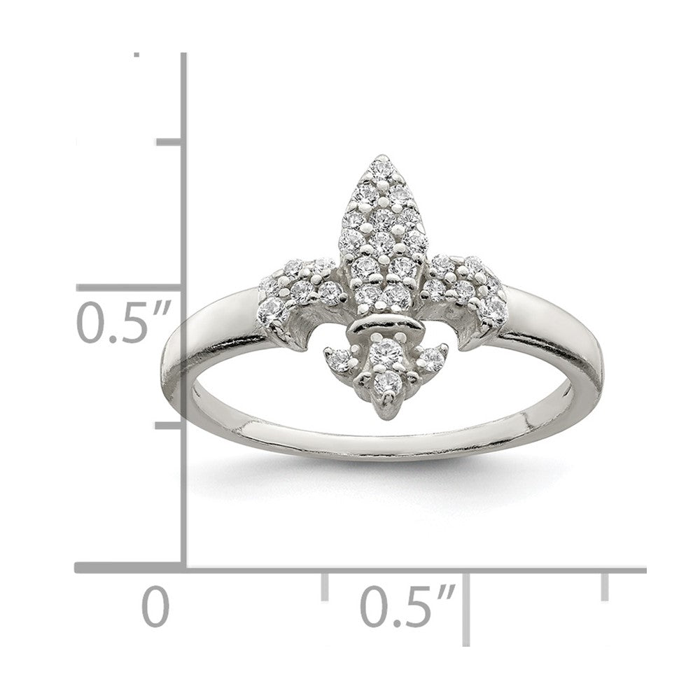 Sterling Silver Polished Cz Fleur De Lis Ring