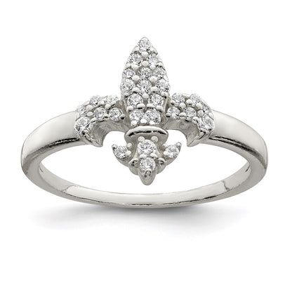 Sterling Silver Polished Cz Fleur De Lis Ring