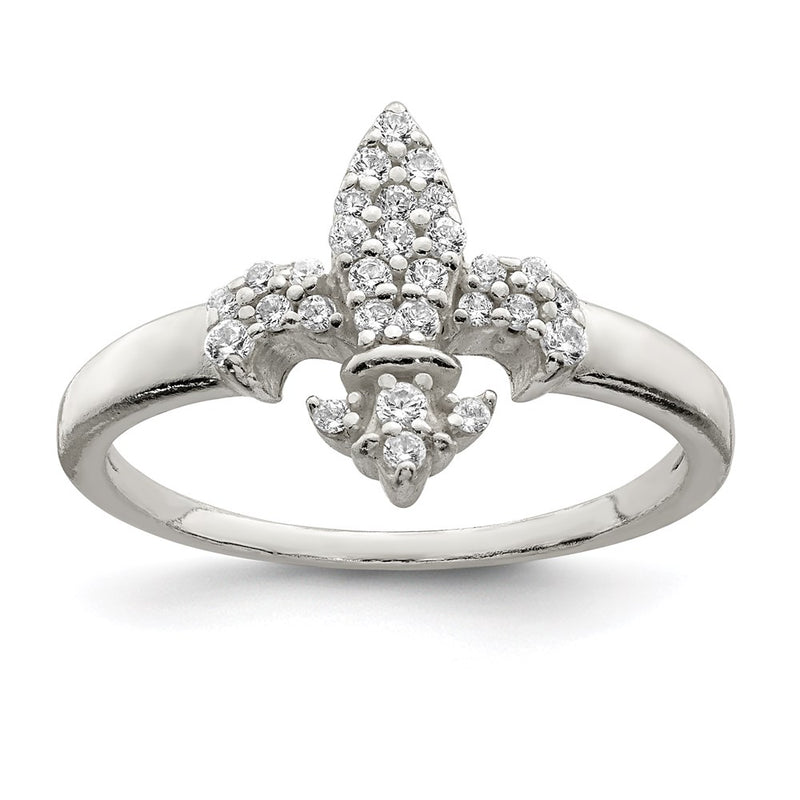 Sterling Silver Polished Cz Fleur De Lis Ring