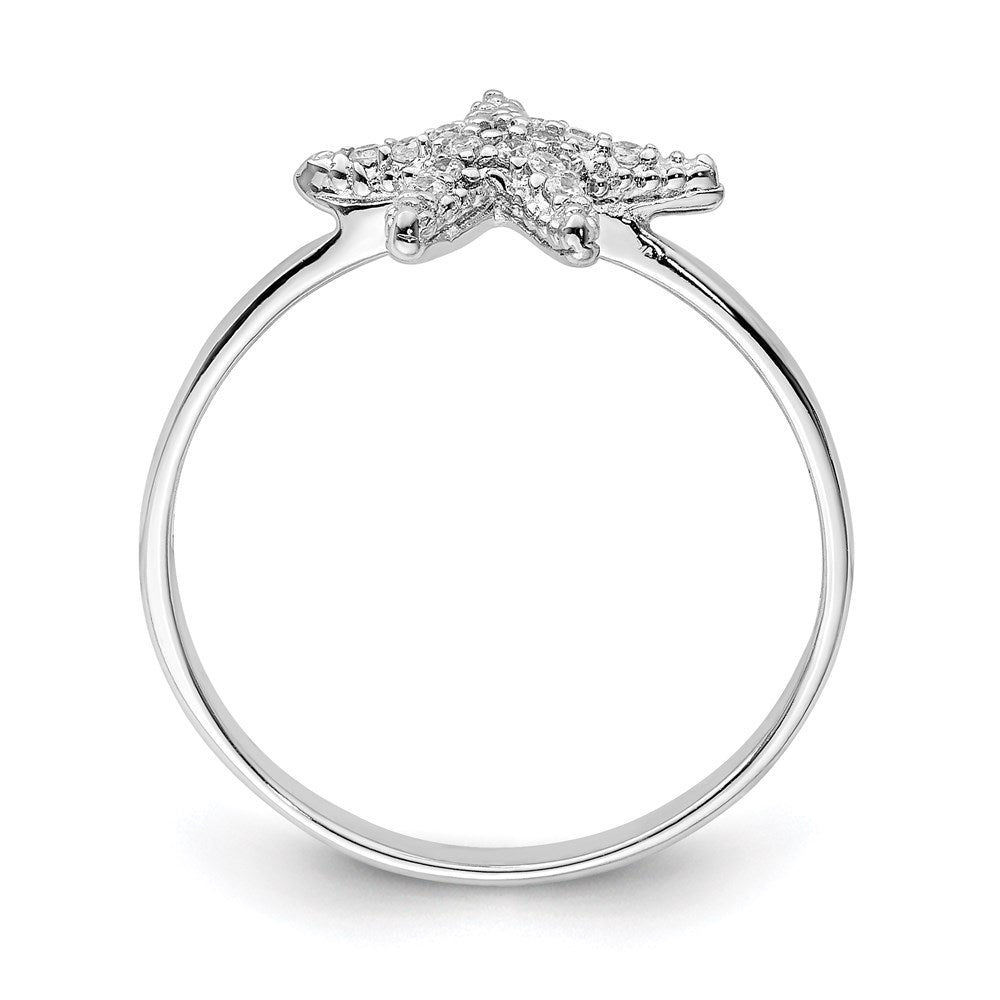 Sterling Silver Rhodium Plated Polished Cz Starfish Ring