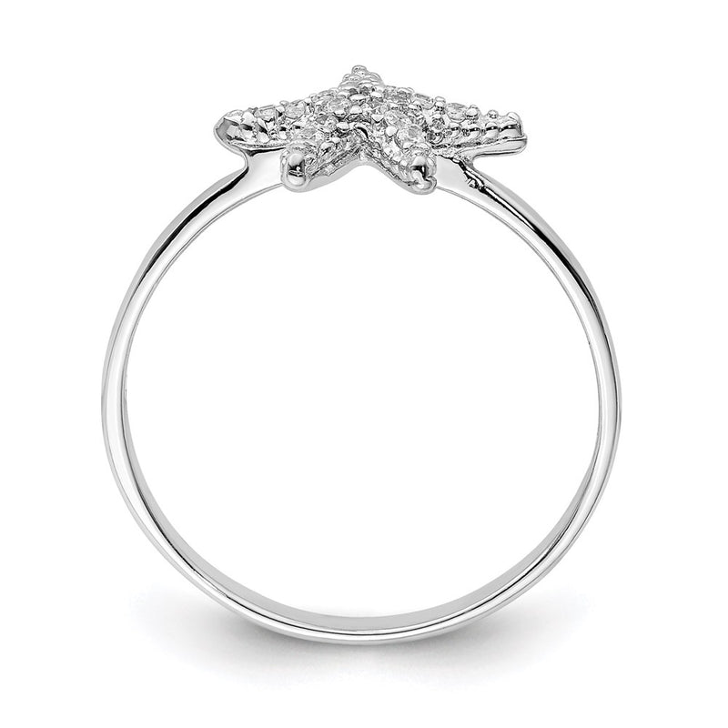 Sterling Silver Rhodium Plated Polished Cz Starfish Ring