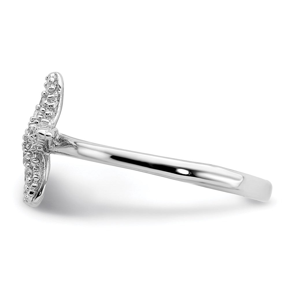 Sterling Silver Rhodium Plated Polished Cz Starfish Ring