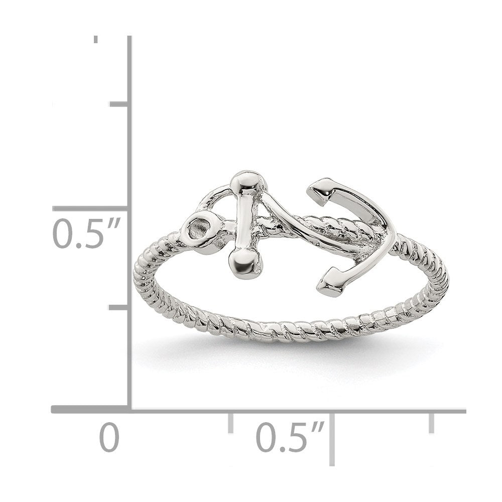 Sterling Silver Rhodium Plated Polished Anchor Ring