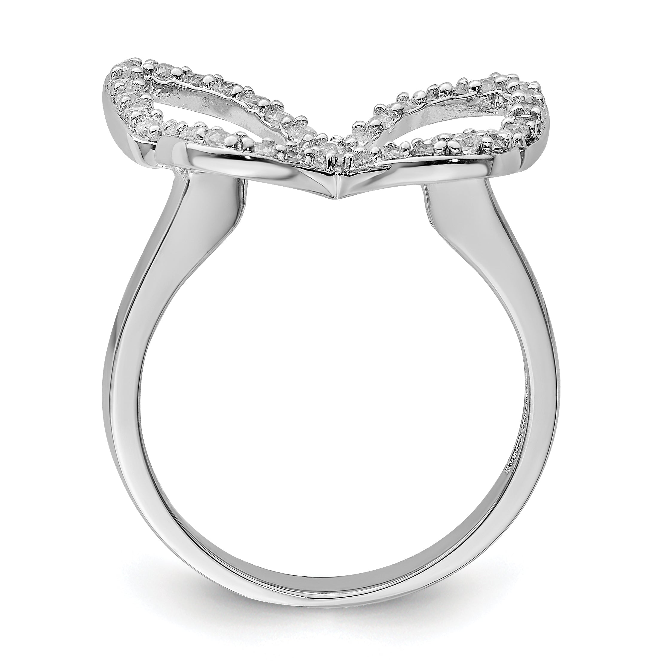 Sterling Silver Rhodium Plated Cz Butterfly Ring