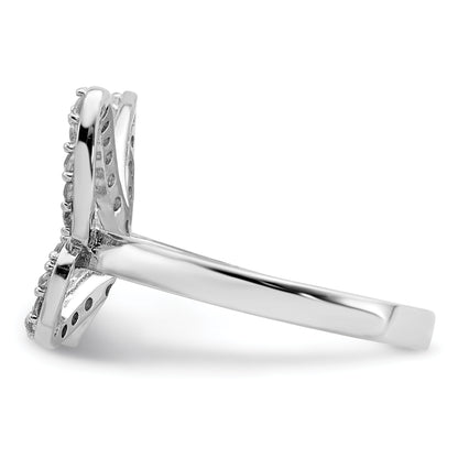 Sterling Silver Rhodium Plated Cz Butterfly Ring