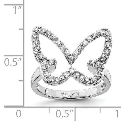 Sterling Silver Rhodium Plated Cz Butterfly Ring