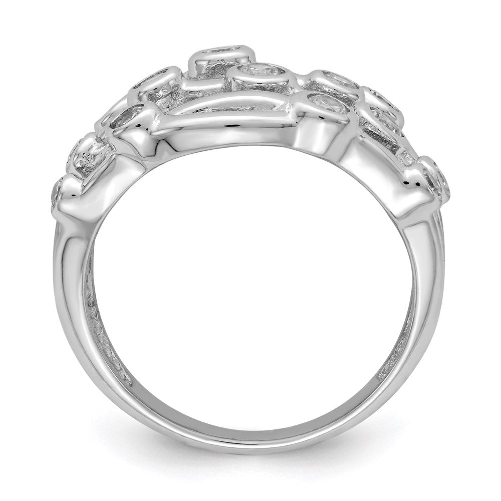 Sterling Silver Rhodium Plated Polished Cz Criss Cross Ring (Size 6 Only)