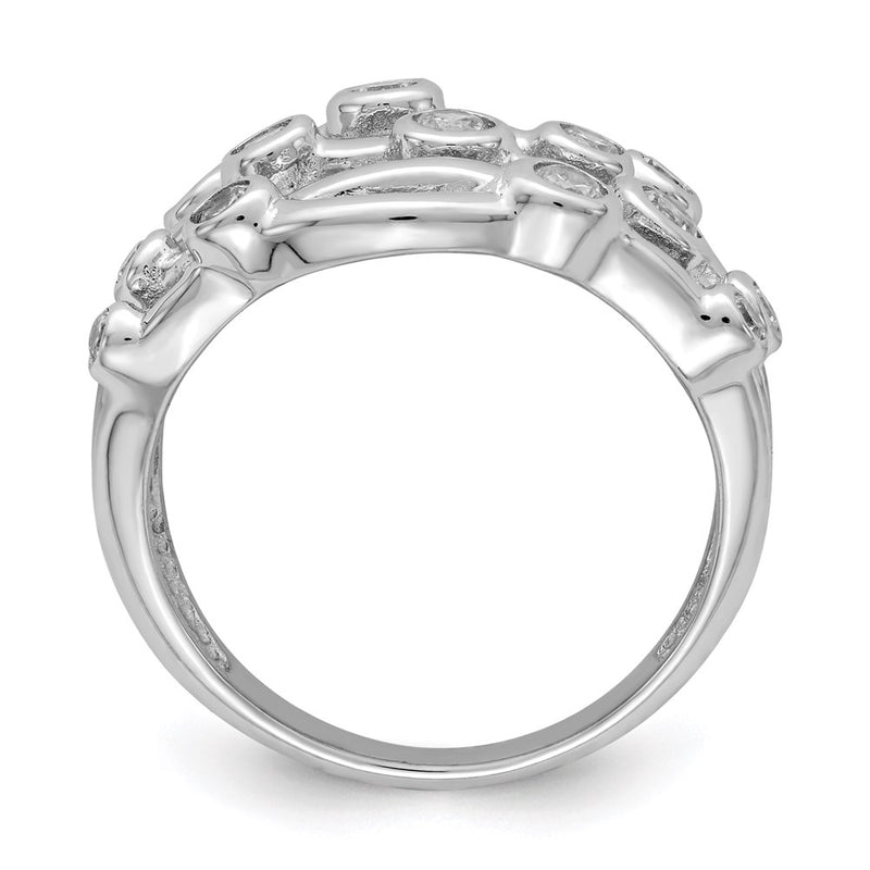 Sterling Silver Rhodium Plated Polished Cz Criss Cross Ring (Size 6 Only)
