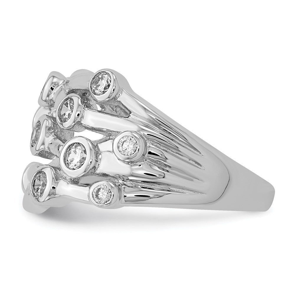 Sterling Silver Rhodium Plated Polished Cz Criss Cross Ring (Size 6 Only)
