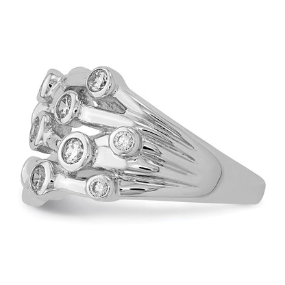 Sterling Silver Rhodium Plated Polished Cz Criss Cross Ring (Size 6 Only)