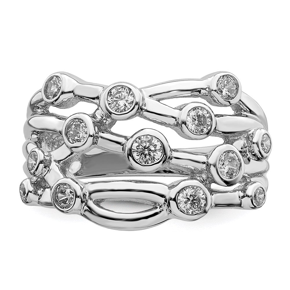 Sterling Silver Rhodium Plated Polished Cz Criss Cross Ring (Size 6 Only)