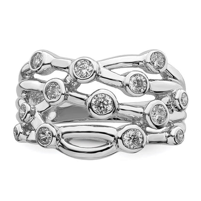 Sterling Silver Rhodium Plated Polished Cz Criss Cross Ring (Size 6 Only)