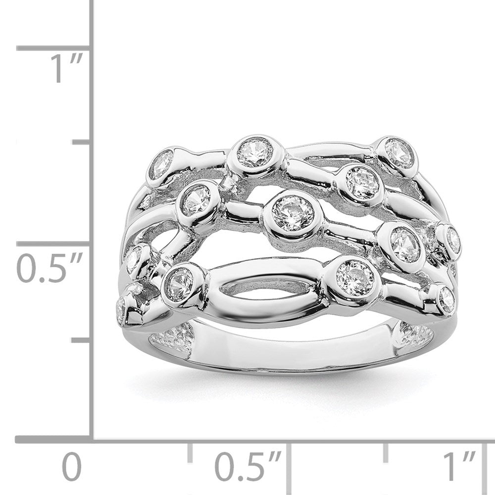 Sterling Silver Rhodium Plated Polished Cz Criss Cross Ring (Size 6 Only)