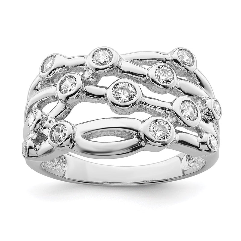Sterling Silver Rhodium Plated Polished Cz Criss Cross Ring (Size 6 Only)