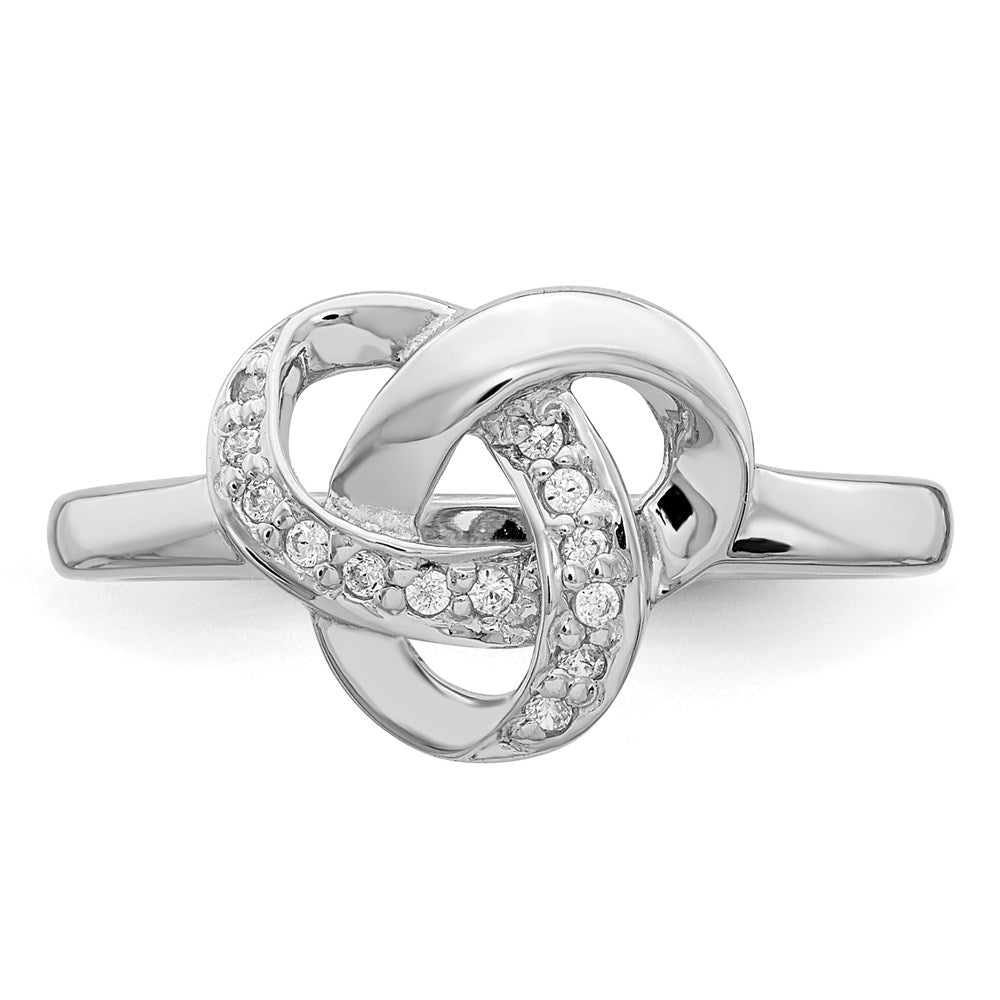 Sterling Silver Rhodium Plated Cz Knot Ring