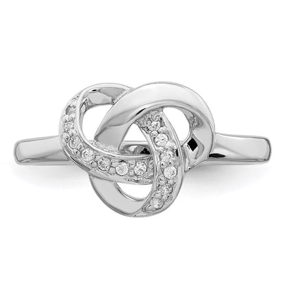 Sterling Silver Rhodium Plated Cz Knot Ring