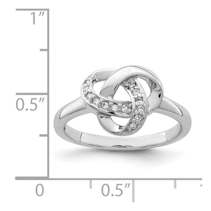Sterling Silver Rhodium Plated Cz Knot Ring
