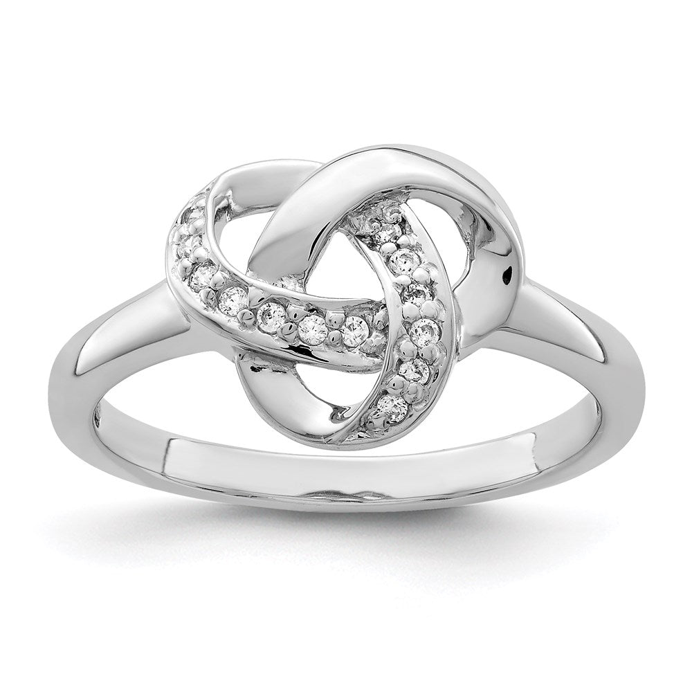 Sterling Silver Rhodium Plated Cz Knot Ring