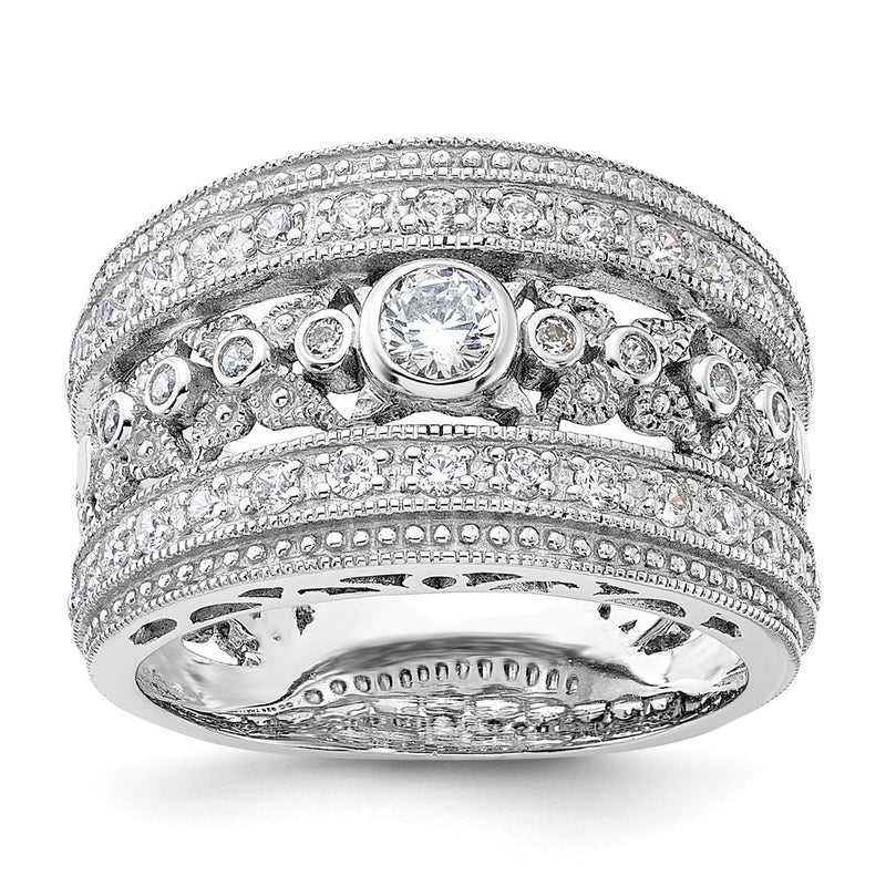 Sterling Silver Rhodium Plated Cz Ring