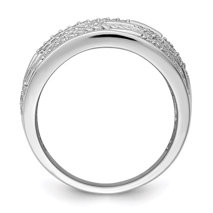 Sterling Silver Rhodium Plated Cz Rope Multi Row Ring (Size 8 Only)