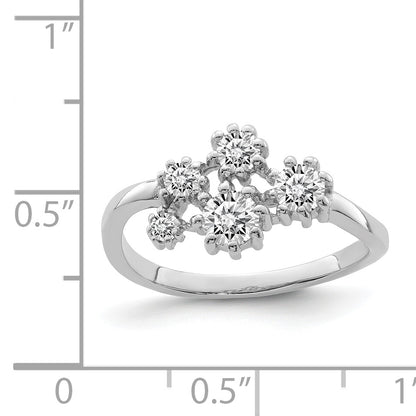 Sterling Silver Rhodium Plated W/ Cz Ring