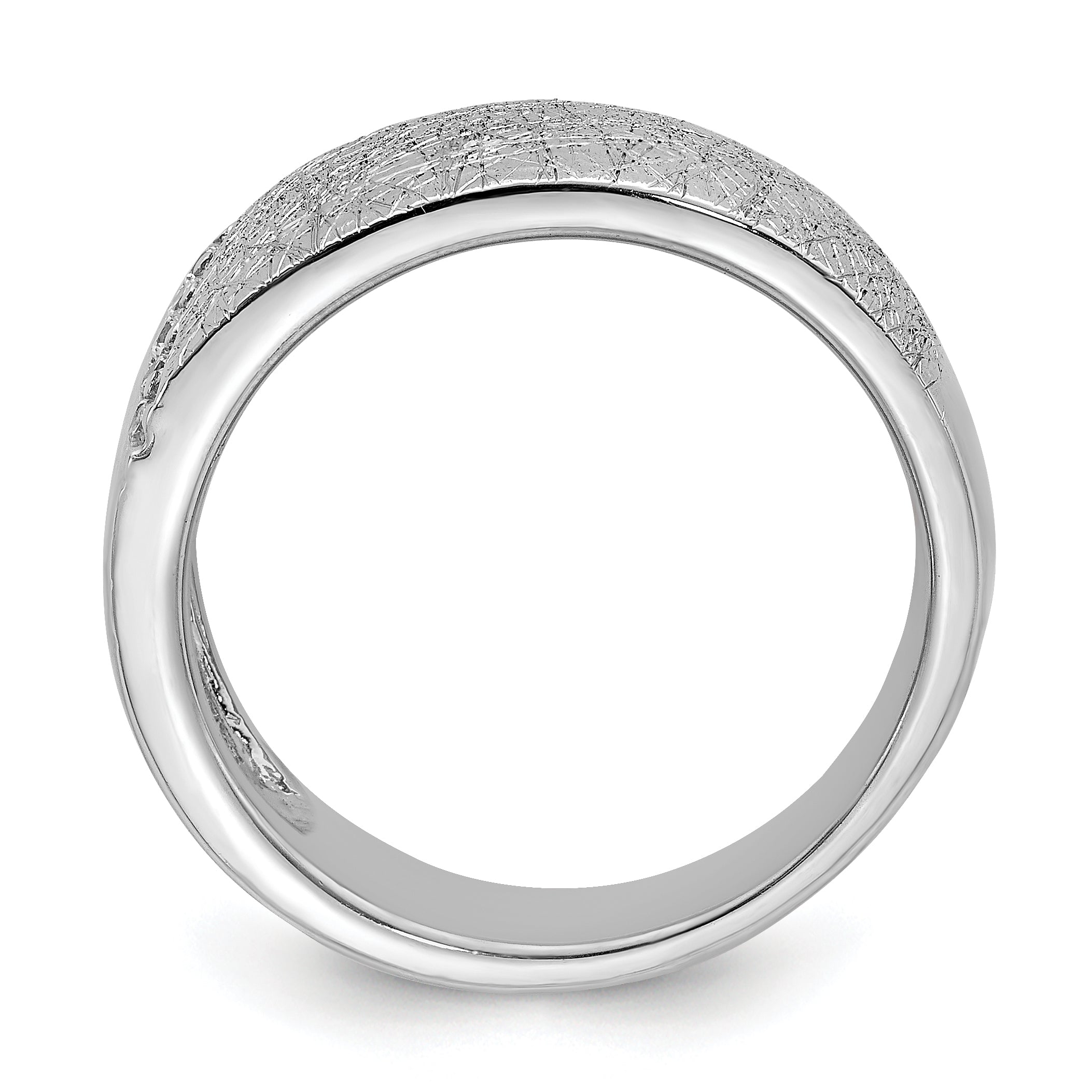 Sterling Silver Polished & Textured Cz Ring